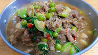 อ่อมเนื้อใส่มะเขือใบยี่หร่า (สูตรแม่ยายปราจีนบุรี)เครื่องแน่น สไตล์| ครัวบ้านๆ Channel