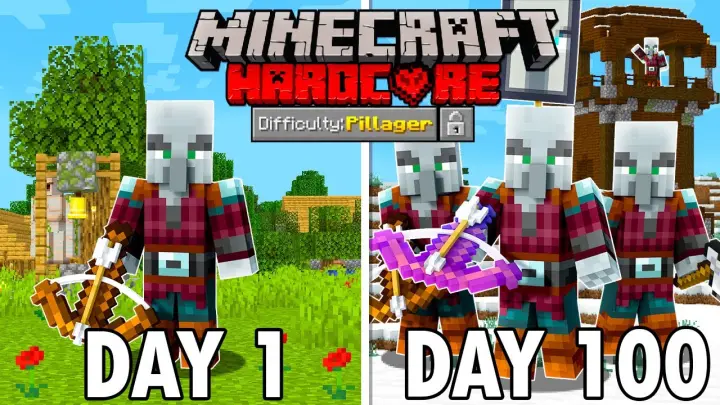 I Survived 100 Days as a PILLAGER in Hardcore Minecraft... Minecraft Hardcore 100 Days