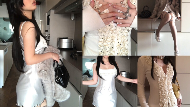 昭和日杂贵气大小姐感穿搭｜低饱和缎光感OOTD 感觉自己像颗莹润的珍珠～