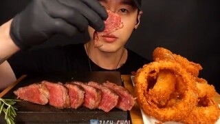 ASMR A5 JAPANESE WAGYU & ONION RINGS MUKBANG (No Talking) COOKING & EATI