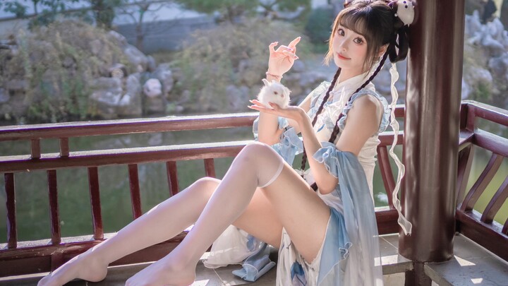 【Muzi】The sweet and soft little white rabbit in Guanghan Palace dances for you (///▽///)～