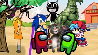 어몽어스 오징어 게임 Squid Game 3  Talking Tom Cartoon Cat Sonic Hulk FNF