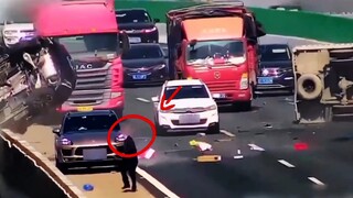 A truck crashes into an SUV at high speed, causing it to plunge off a bridge—yet the outcome is utte