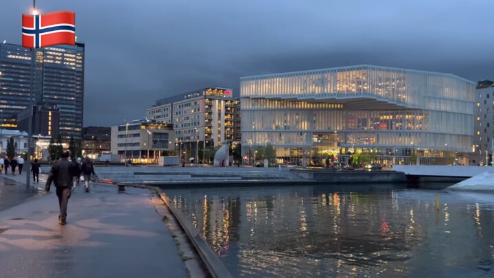 【4K คมชัดพิเศษ】เดินเล่นยามค่ำคืนในฤดูร้อนที่เมืองออสโล ประเทศนอร์เวย์ 2022.8