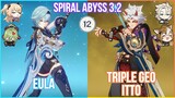 【GI】C0 Eula & C0 Triple Geo Itto! Claymore Action - Spiral Abyss 3.2 Full Star Clear Gameplay!