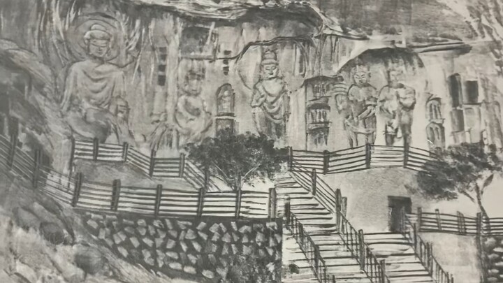 Longmen Grottoes drawn on a blanket
