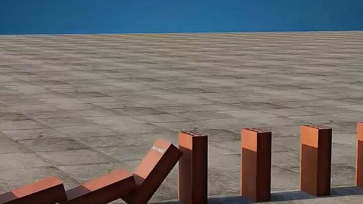 The last brick toppled over, and unexpectedly, they all ended up lining up in a straight row on thei