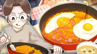[Ji Limi Anime Eating Broadcast Sebin] Ăn một mình sau giờ làm - làm cơm chiên kim chi và trứng chiê