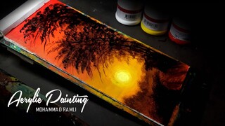 SUNSET PAINTING-MELUKIS-MATAHARI TENGGELAM-ACRYLIC PAINTING