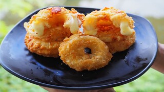 หัวหอมทอดชีส กรอบหอมอร่อย ชีสเยิ้มๆ  Cheese Onion Rings Crispy Easy and Delicious