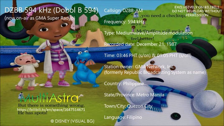 DZBB-AM (Dobol B) 594 kHz - Sign-on & Sign-off (December 21, 1987)