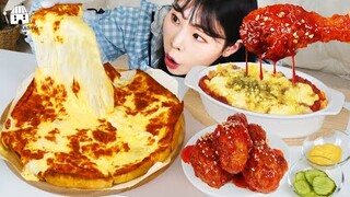 ASMR MUKBANG| 직접 만든 양념치킨 & 치즈 피자 치즈 스파게티 먹방 & 레시피 FRIED CHICKEN AND CHEESE EATING