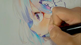 The process of hand-painting Rem's hair with a marker pen