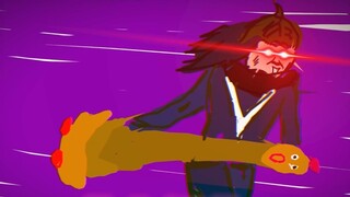 Does your Sword Girl hit people with a screaming chicken?