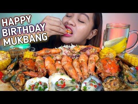 SEAFOODS MIXED IN SALTED EGG and FRESH OYSTER | HAPPY BIRTHDAY MUKBANG