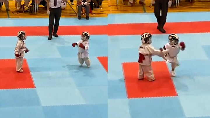 Đang cố gắng để dễ thương nhau đến chết? 2 bé dễ thương thi đấu Taekwondo, có bé dễ thương nhảy qua 