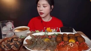 Mukbang tôm sống ngâm tương,bào ngư ngâm tương #mukbang