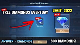 FREE! 800 DIAMONDS EVERYDAY! FREE DIAMONDS! LEGIT100% (WAY TO CLAIM!) | MOBILE LEGENDS 2022