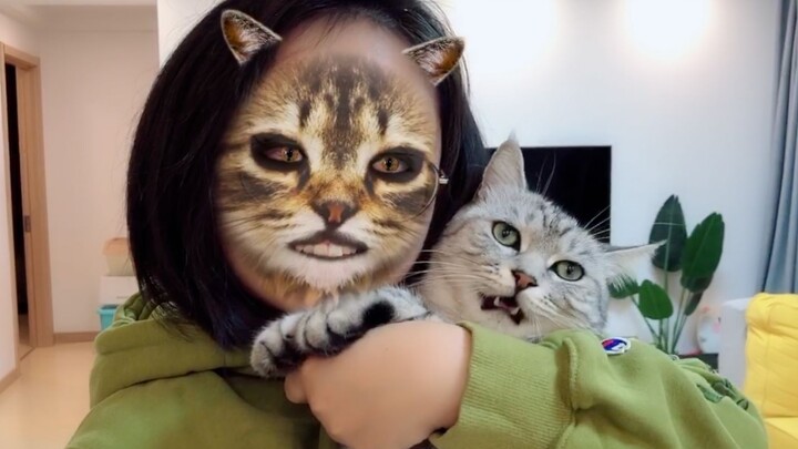 Chủ nhân hóa mặt mèo bất ngờ xuất hiện, khiến chú mèo giật mình và lập tức kêu “Mẹ ơi!”