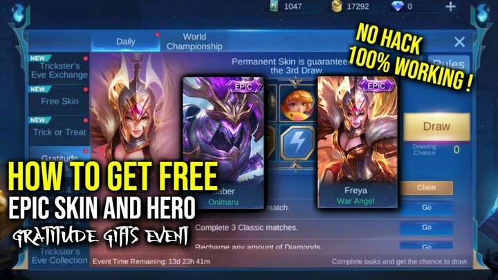 PAANO MAKAKUHA NG LIBRENG EPIC SKIN AT HERO SA MOBILE LEGEND | GRATITUDE GIFTS EVENT