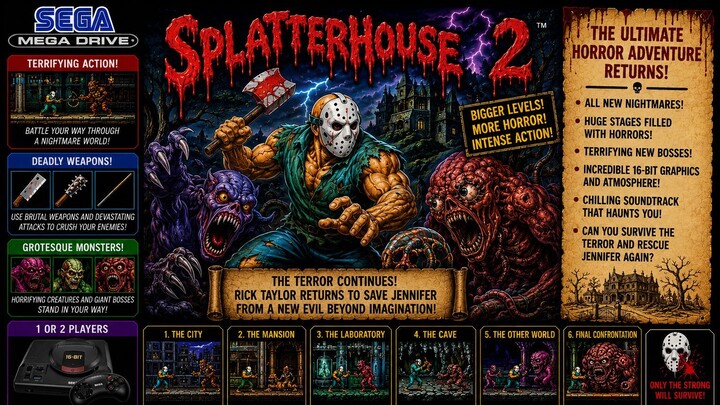 Splatterhouse 2 - Mega Drive/Sega Ganesis - Full Walkthrough / Playthrough Gameplay