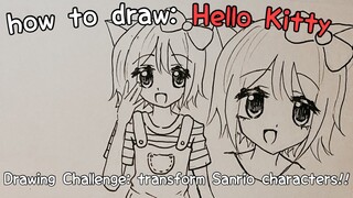 How to draw: Hello Kitty Anime Girl | drawing challenge | easy anime drawing