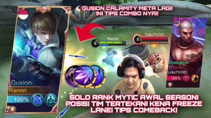 SOLO RANK MYTIC AWAL SEASON! POSISI TIM TERTEKAN! KENA FREEZE LANE! TIPS COMEBACK! TOP GLOBAL GUSION