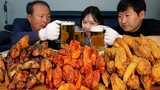 60계치킨 후라이드와 양념, 고추치킨 3종과 시원한 맥주 한 잔 먹방!! (Fried chicken, Chili chicken & Beer) - Mukbang eating show