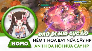 Cầm skin năm mới Momo đi mid, sát thương và hồi phục cực ảo, ném trúng 1 hoa là địch dặt dẹo