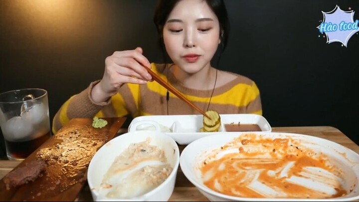 Mì Ý ống to sốt kem cà chua bít tết, risotto sốt kem béo nấm Truffle cuối #amthuc