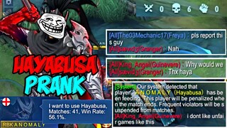 NOOB HAYABUSA PRANK IN RANK GAME! Feeding Enemies In Epic | MLBB