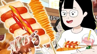 Acara makan animasi makanan perjalanan keluarga! Makanan pom bensin, kentang tornado baby, bola guri