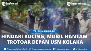 Mobil Hantam Trotoar Jalan Depan Kampus USN Kolaka Sultra, Diduga Gegara Hindari Kucing