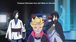 Sasuke membawa Boruto ke markas Orochimaru untuk mengobati luka mata dan meneliti Segel Karma Boruto