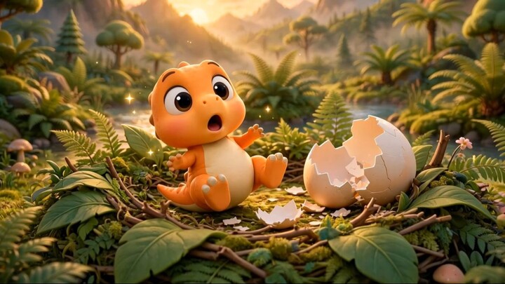 bebê tiranossauro rex laranja com barriga creme e olhos grande