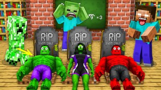 SuperHero Monster School: RIP Superheroes - RIP Hulk Red Hulk She Hulk  - Minecraft Animation