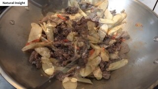 Bò xào măng nước _ Cách xào thịt bò mềm ngon l củ niễng xào thịt bò 8