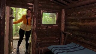 SOLO GIRL's bushcraft in a dugout & CAMP sauna and fishing ASMR