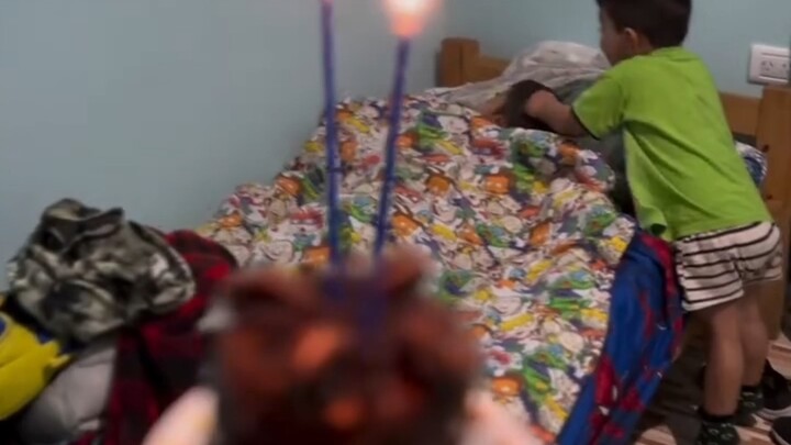 The scene is a bit chaotic; my little brother is so excited…