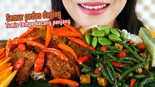 ASMR SEMUR PEDAS DAGING SAPI, TUMIS TEMPE KACANG PANJANG, PETE | EATING SOUNDS