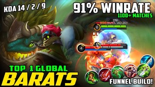 91% Winrate! Barats Top 1 Global Funnel Gameplay and Best Build 2021 | KUYA MU JAY ~ Mobile Legends