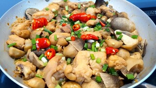 THỊT GÀ KHO NẤM RƠM món ăn ngon dân dã vùng quê - món ngon dễ làm
