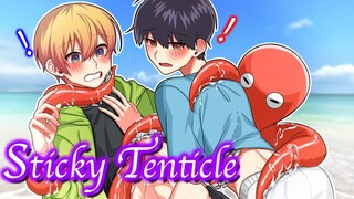 【BL Anime】My boyfriend is entangled with an octopus at the beach, and we ended up kissing【Yaoi】