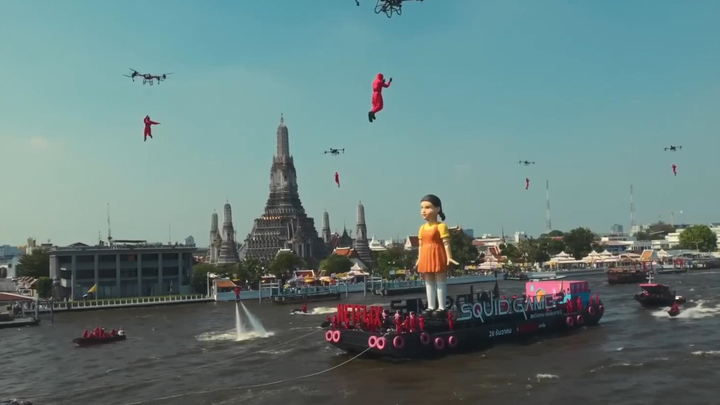Giant Doll Appears on the Chao Phraya River in Bangkok, Thailand