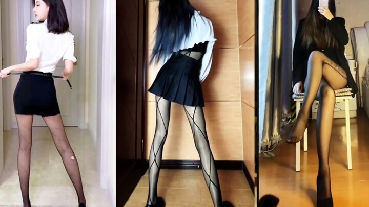 Young lady with black stockings and beautiful legs!