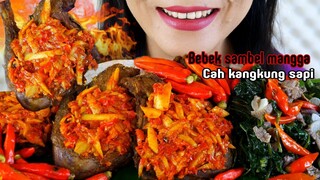 ASMR BEBEK GORENG SAMBEL MANGGA, CAH KANGKUNG SAPI | EATING SOUNDS
