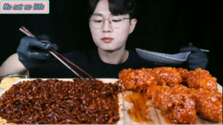 Mì tương đen cay và đùi gà chiên tẩm gia vị phần 5 #mukbang