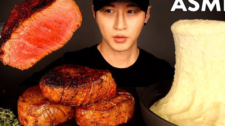 ASMR FILET MIGNON & STRETCHY CHEESE MUKBANG (No Talking) COOKING & EATING