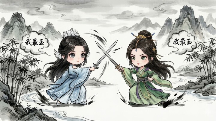 قتال ووشيا بالحبر والمسطرين بين الناس – النزاع على الجَوهرتين في معبد لوو يون