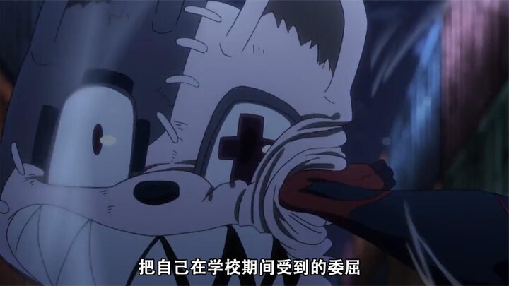 The man turned into a hollow shell monster, and the girl entered it and combined with it to fight th